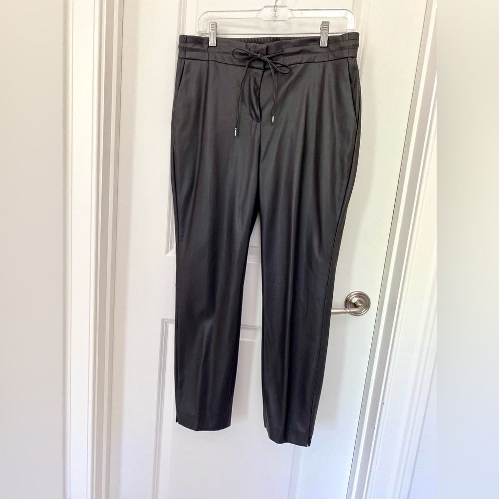 Yaya Black Faux Leather Pants Drawstring w Elastic Waist Size 40 (US 8)